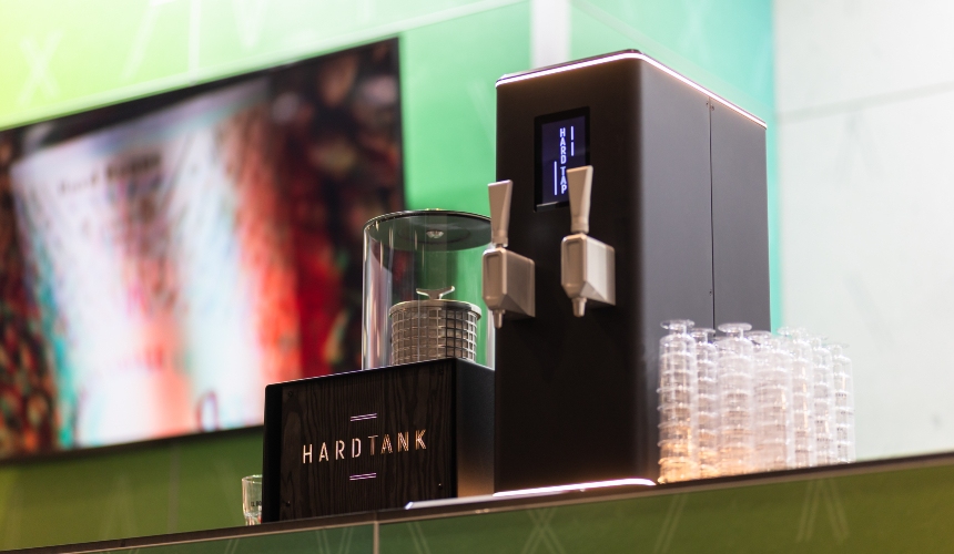 A Hardtank machine with Hardtap equipped to make and dispense cold brew on tap.