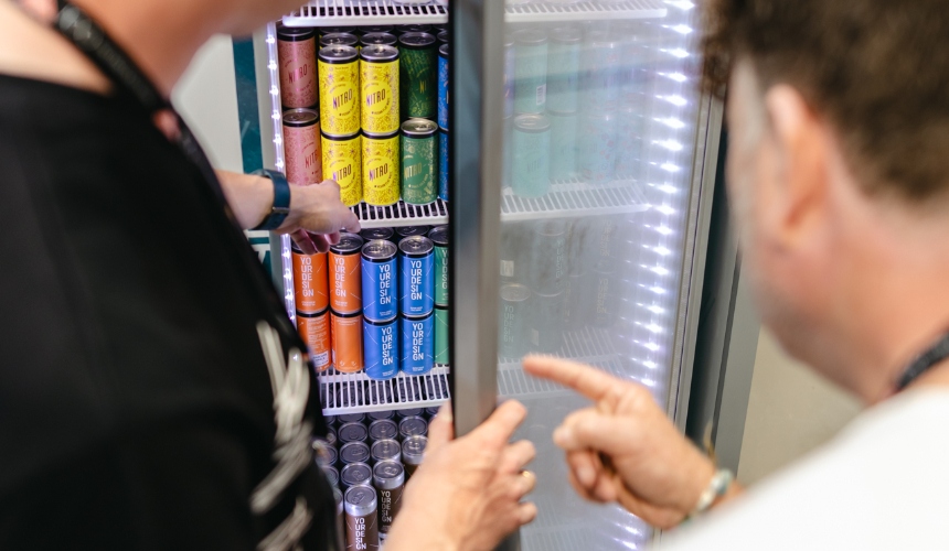 A fridge containing RTD beverages from Hardtank.