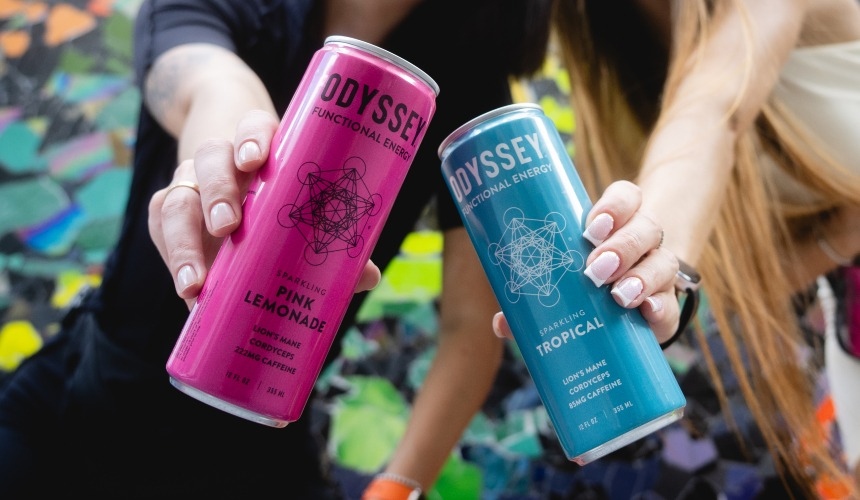 Two of Odyssey's energy drinks with L theanine.