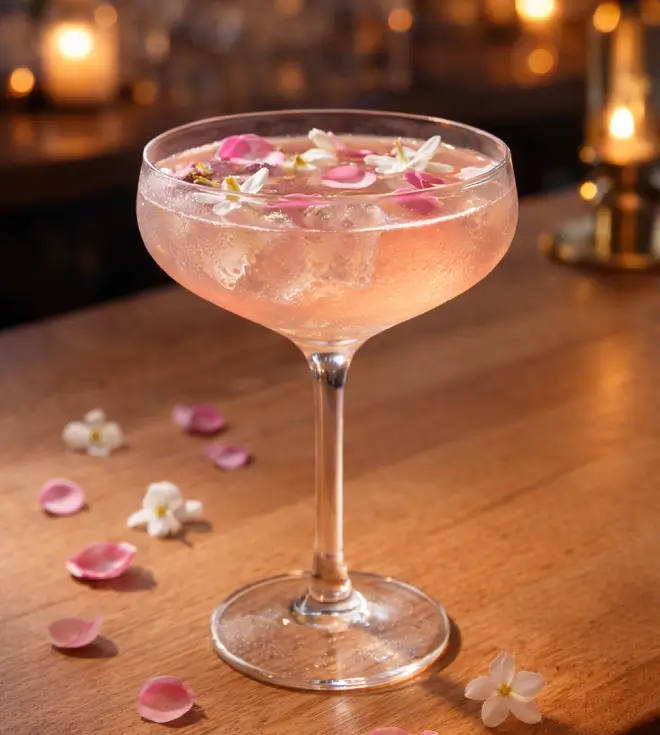 Rose & Jasmine Bar Cocktail at a bar or restaurant.